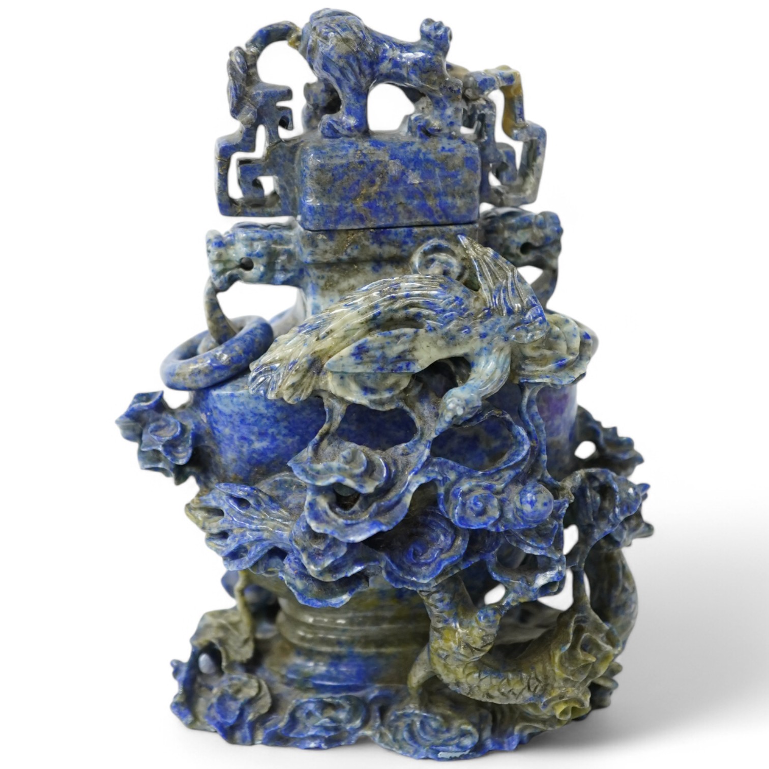 A Chinese lapis lazuli vase and cover, late 19th/early 20th century, 14cm high. Condition - fair, minor chips